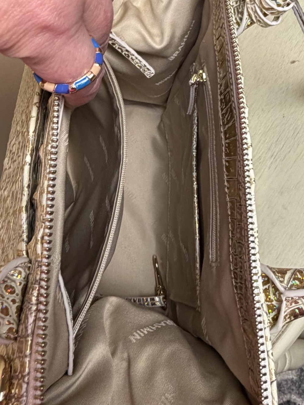 NWT Brahmin Caroline Satchel in champagne gold hologram with matching wallet. - Picture 9 of 15
